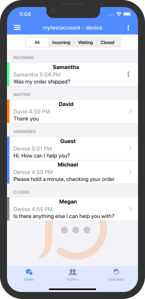 オペレーターが現在処理しているチャットのリスト オペレーターの現在のチャットのリスト
